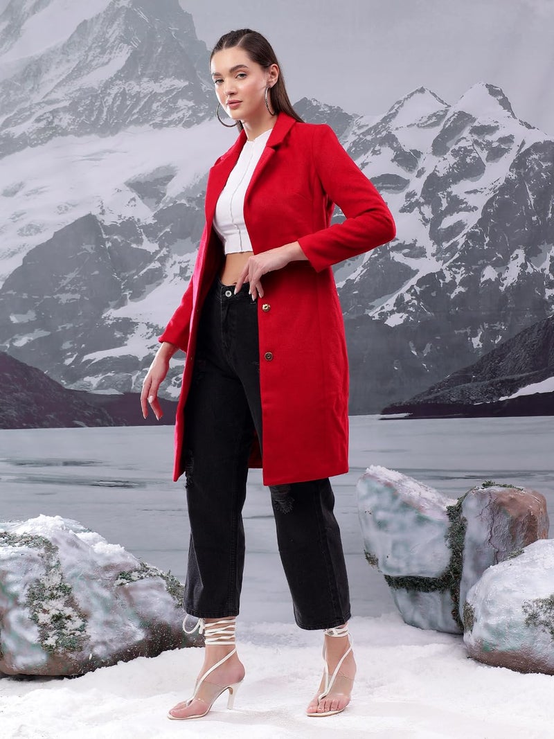 KOTTY Women's Longline Tailored Sleek & Sophisticated Layering Piece Coat (Red,S) - Image 5