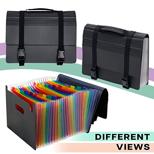 NISUN 24 Pockets File Organizer, Expanding File Plastic Letter Size with Labels, Accordion Document Organizer, Adjustable Buckle A4 Portable Document Bag (24 Pockets Expanding File Organizer) - Image 4