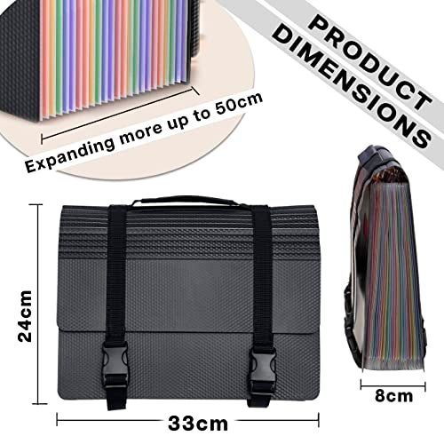 NISUN 24 Pockets File Organizer, Expanding File Plastic Letter Size with Labels, Accordion Document Organizer, Adjustable Buckle A4 Portable Document Bag (24 Pockets Expanding File Organizer) - Image 2