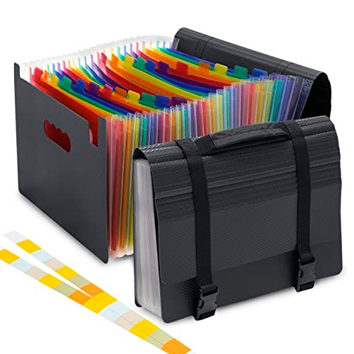 NISUN 24 Pockets File Organizer, Expanding File Plastic Letter Size with Labels, Accordion Document Organizer, Adjustable Buckle A4 Portable Document Bag (24 Pockets Expanding File Organizer) - Image 1