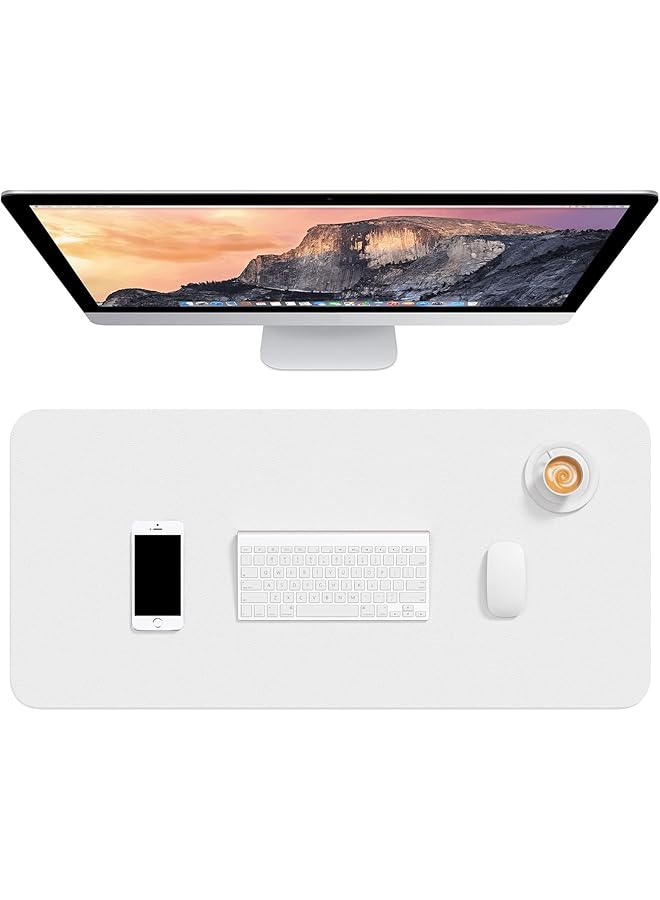 إيروريكس وسادة مكتب من الجلد الصناعي مقاس 30 بوصة × 14 بوصة، وسادة ماوس ممتدة مقاس XL، وسادة مكتب مقاومة للماء، وسادة لوحة مفاتيح كمبيوتر محمول كبيرة للغاية، وسادة كتابة غير قابلة للانزلاق للمكتب والمنزل، بيضاء - Image 1