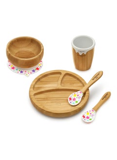 NutriChef Round Bamboo Baby Plate Star Set With Cup  - Image 1