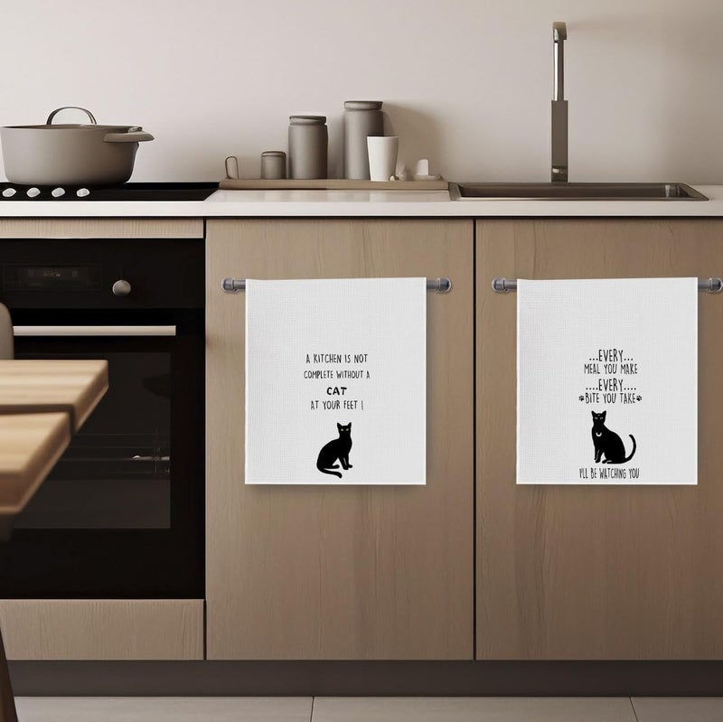 Geqtt Cat Gifts Dish Towels Set - Funny Waffle Weave Kitchen Hand Tea Towels, Black Cat Gift (1624 Inches Set of 2) - Image 4
