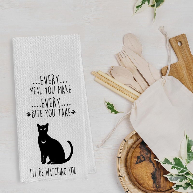 Geqtt Cat Gifts Dish Towels Set - Funny Waffle Weave Kitchen Hand Tea Towels, Black Cat Gift (1624 Inches Set of 2) - Image 3