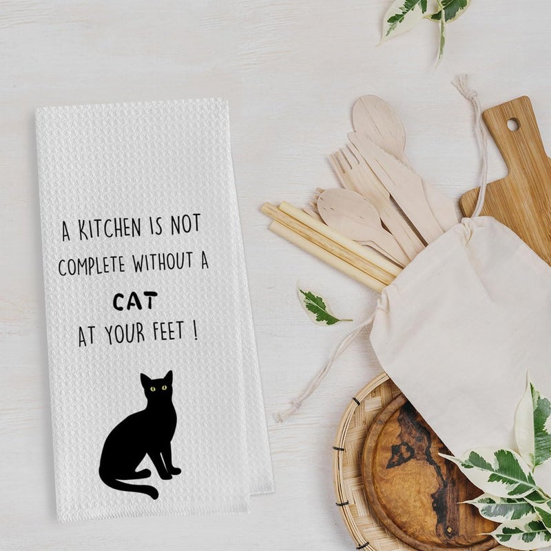 Geqtt Cat Gifts Dish Towels Set - Funny Waffle Weave Kitchen Hand Tea Towels, Black Cat Gift (1624 Inches Set of 2) - Image 2