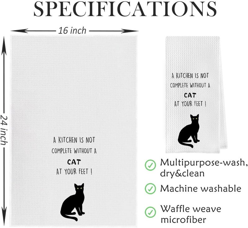 Geqtt Cat Gifts Dish Towels Set - Funny Waffle Weave Kitchen Hand Tea Towels, Black Cat Gift (1624 Inches Set of 2) - Image 5