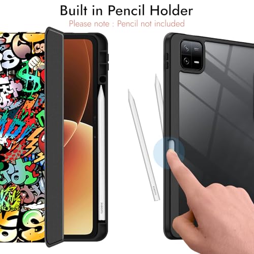 Robustrion Cover for Xiaomi Pad 8/8 Pro / 7/7 Pro Cover Case 11.2 inch, Hybrid Flip Cover with [Transparent Back] and [Pencil Holder] for Xiaomi Mi Pad 7/8 Cover [Auto Sleep Wake] - Hippy - Image 4