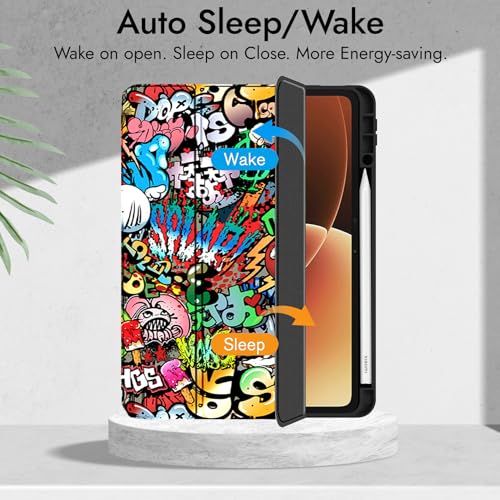 Robustrion Cover for Xiaomi Pad 8/8 Pro / 7/7 Pro Cover Case 11.2 inch, Hybrid Flip Cover with [Transparent Back] and [Pencil Holder] for Xiaomi Mi Pad 7/8 Cover [Auto Sleep Wake] - Hippy - Image 3