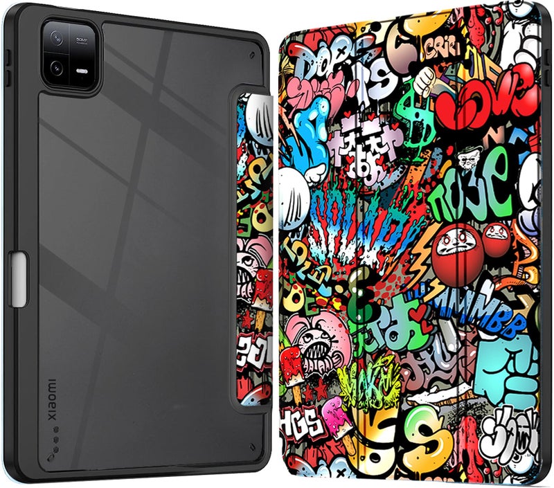 Robustrion Cover for Xiaomi Pad 8/8 Pro / 7/7 Pro Cover Case 11.2 inch, Hybrid Flip Cover with [Transparent Back] and [Pencil Holder] for Xiaomi Mi Pad 7/8 Cover [Auto Sleep Wake] - Hippy - Image 1