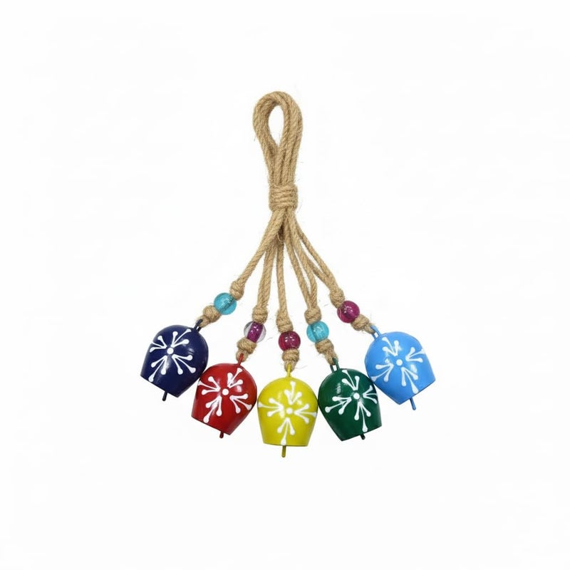 DULI Pack of 10 Rustic Mini Bell – Vintage Brass Hanging Bells for Decor & Craft (Wholesale), Wall Art, Diwali Decor, Home Decor Hanging Bells (Packof5-MulticolorCowbells1.75inches) - Image 3