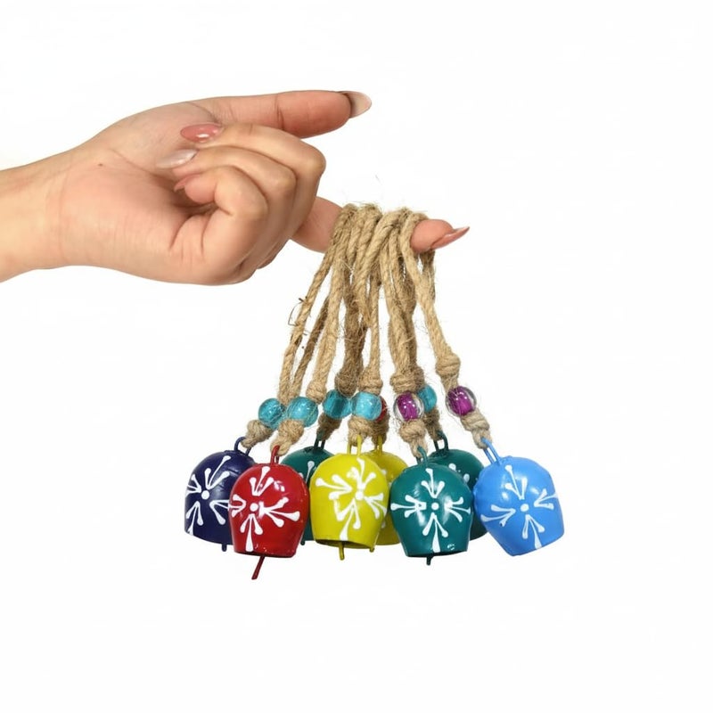 DULI Pack of 10 Rustic Mini Bell – Vintage Brass Hanging Bells for Decor & Craft (Wholesale), Wall Art, Diwali Decor, Home Decor Hanging Bells (Packof5-MulticolorCowbells1.75inches) - Image 1