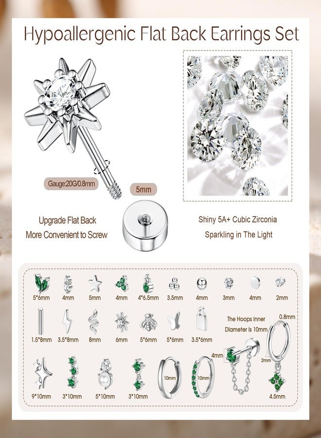 جي ستايل مجموعة أقراط جي ستايل، 25 قطعة، مضادة للحساسية، مصنوعة من الفولاذ الجراحي المقاوم للصدأ، مناسبة للأذنين الحساسة، أقراط رقيقة مسطحة من الخلف، أقراط حلقية، أقراط غضروفية، مجموعة أقراط متعددة الثقوب، من الفولاذ المقاوم للصدأ - Image 2