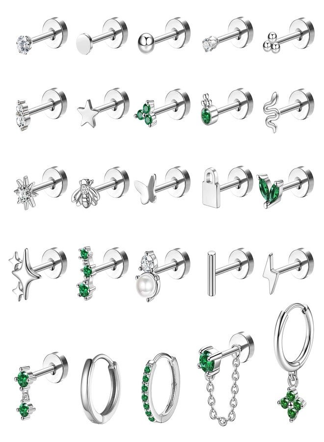 جي ستايل مجموعة أقراط جي ستايل، 25 قطعة، مضادة للحساسية، مصنوعة من الفولاذ الجراحي المقاوم للصدأ، مناسبة للأذنين الحساسة، أقراط رقيقة مسطحة من الخلف، أقراط حلقية، أقراط غضروفية، مجموعة أقراط متعددة الثقوب، من الفولاذ المقاوم للصدأ - Image 1