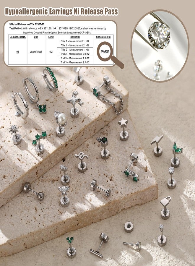 جي ستايل مجموعة أقراط جي ستايل، 25 قطعة، مضادة للحساسية، مصنوعة من الفولاذ الجراحي المقاوم للصدأ، مناسبة للأذنين الحساسة، أقراط رقيقة مسطحة من الخلف، أقراط حلقية، أقراط غضروفية، مجموعة أقراط متعددة الثقوب، من الفولاذ المقاوم للصدأ - Image 4