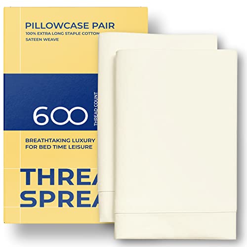THREAD SPREAD Pillow Cases Queen Size Set of 2600 Thread Count 100 Egyptian Cotton Pillow Cases Standard Size Silky Soft Sateen Weave Luxury Hotel Bed Pillow Covers for Sleeping  Ivory