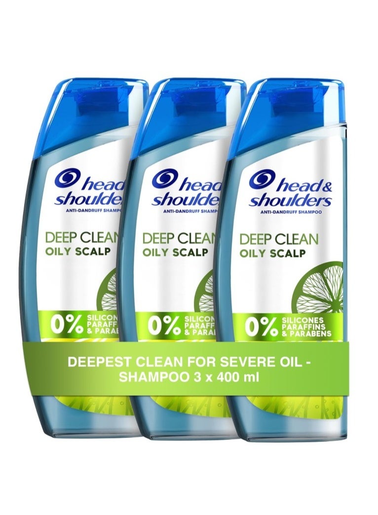 Head & Shoulders Deep Clean For SEVERE Itchy Scalp, Anti-Dandruff Shampoo, Free of Silicones, Parabens and Paraffins, 400 ml (Pack of 3)