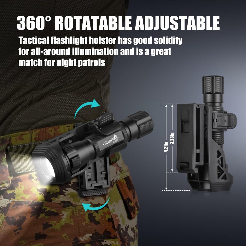ULTRAFIRE 1000 High Lumen Tactical EDC Flashlight with Holster,Single Mode Police Flashlight with Belt Holder,Bright Law Enforcement Flashlight with Holster for Duty Belt T1 PRO - Image 2