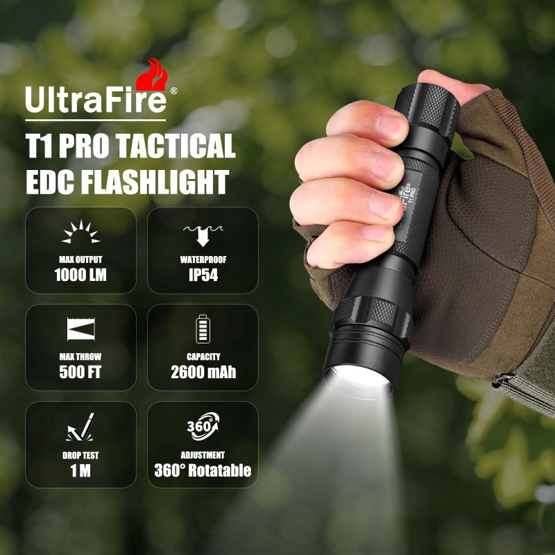 ULTRAFIRE 1000 High Lumen Tactical EDC Flashlight with Holster,Single Mode Police Flashlight with Belt Holder,Bright Law Enforcement Flashlight with Holster for Duty Belt T1 PRO - Image 3