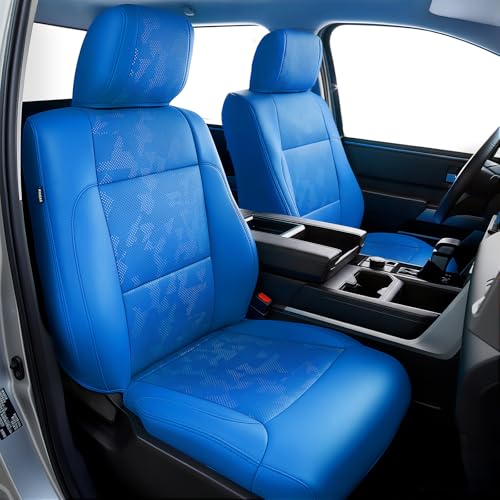Carlimeki Leather Seat Covers Custom Fit for Tundra 2026 2025 2024 2023 2022 CrewMax SR SR5 Limited Platinum 1794 Edition TRD Pro Capstone Premium Faux Leather Fully Covered Camo Blue - Image 1