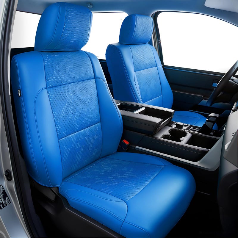 Carlimeki Leather Seat Covers Custom Fit for Tundra 2026 2025 2024 2023 2022 CrewMax SR SR5 Limited Platinum 1794 Edition TRD Pro Capstone Premium Faux Leather Fully Covered Camo Blue - Image 3