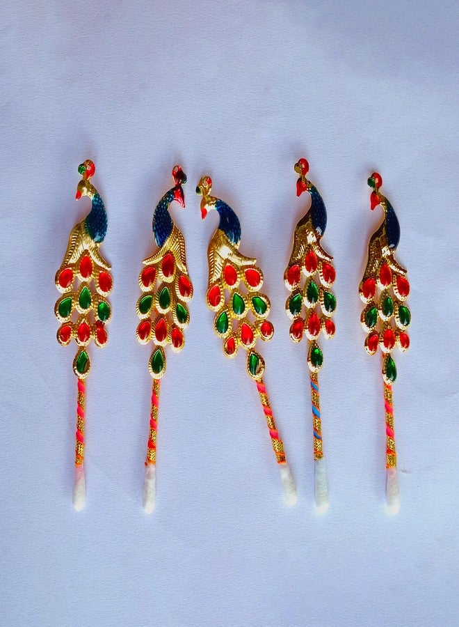 Comelyns Pooja Tilak Stick Meenakari Colorful Diamond Tilak Sticks Peacock Shape Tilak Stick, Pooja Thali Item Rakhi Stick kumkum Stick Rakhi Pooja thali Stick (Pack of 5 Sticks) (5) - Image 2