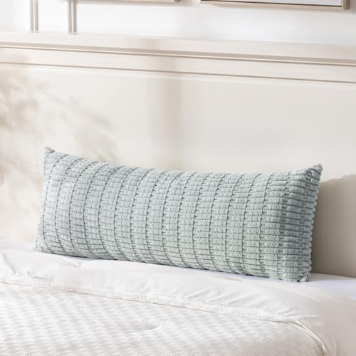 Fancy Homi Decorative Throw Pillow Covers for Bed Couch Bedroom Bench Soft Corduroy Solid Pillow Case Rustic Farmhouse Boho Room Decor54 x 20 Pack of 1Grey Blue - Image 1