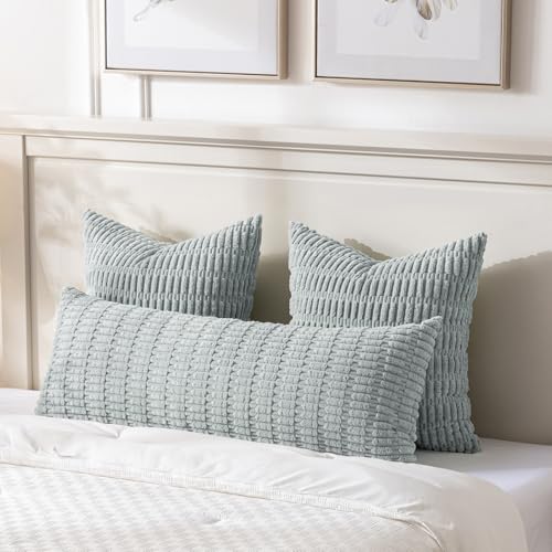 Fancy Homi Decorative Throw Pillow Covers for Bed Couch Bedroom Bench Soft Corduroy Solid Pillow Case Rustic Farmhouse Boho Room Decor54 x 20 Pack of 1Grey Blue - Image 3