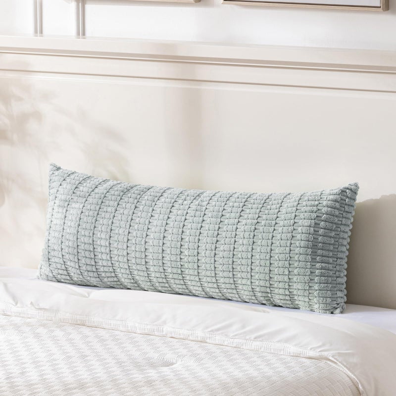 Fancy Homi Decorative Throw Pillow Covers for Bed Couch Bedroom Bench Soft Corduroy Solid Pillow Case Rustic Farmhouse Boho Room Decor54 x 20 Pack of 1Grey Blue - Image 2