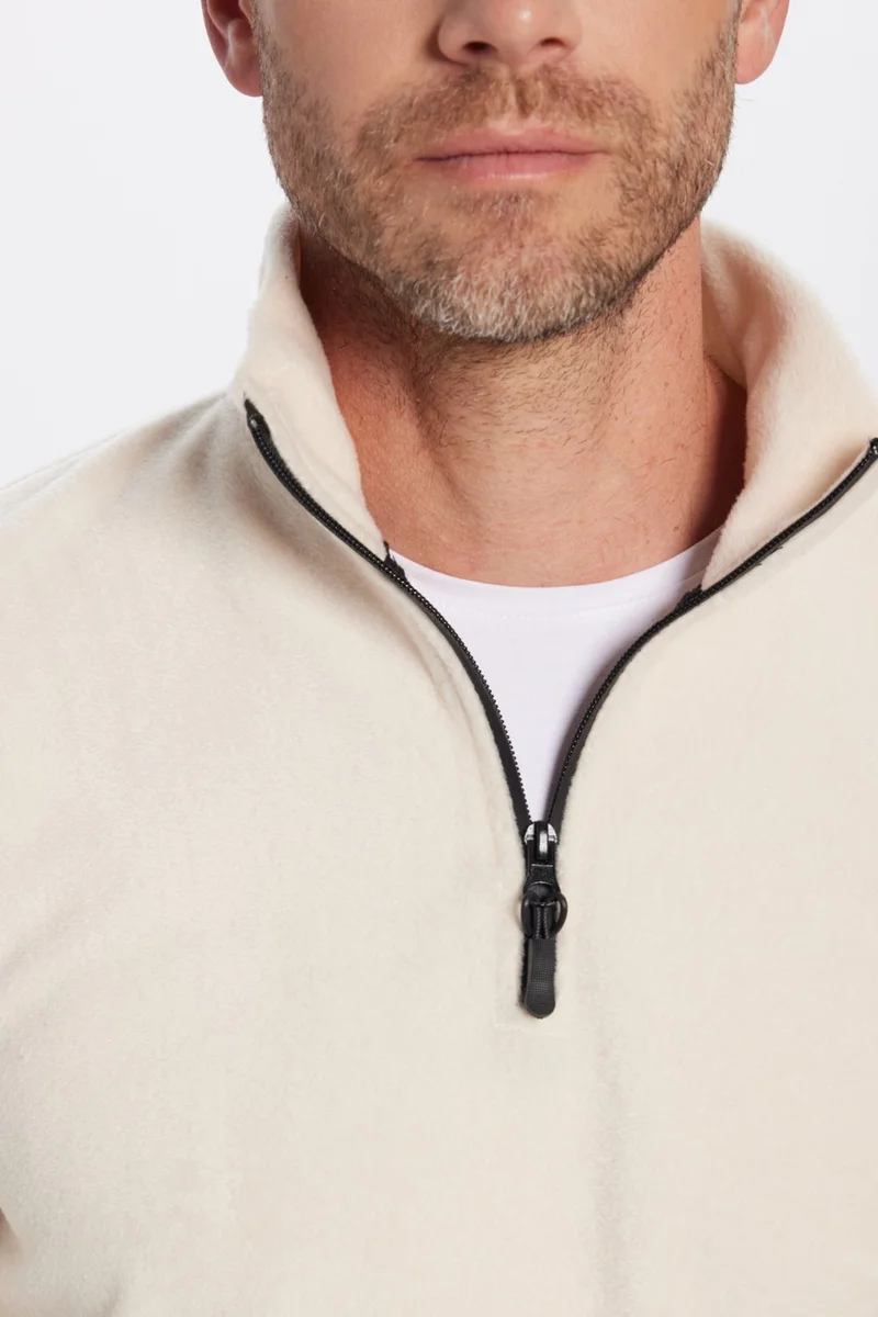تودورس Men's Stand-Up Collar Non-Pilling Cold-Proof Standard Fit Comfortable Cut Beige Fleece Sweatshirt