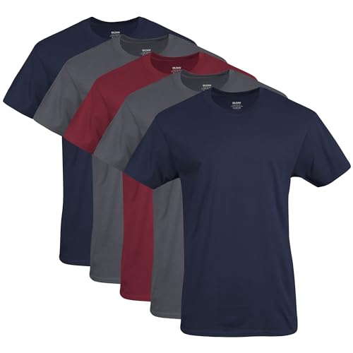 Gildan Men's Crew T-Shirts, Multipack, Style G1100, Navy/Charcoal/Cardinal Red (5-Pack), Small - Image 1