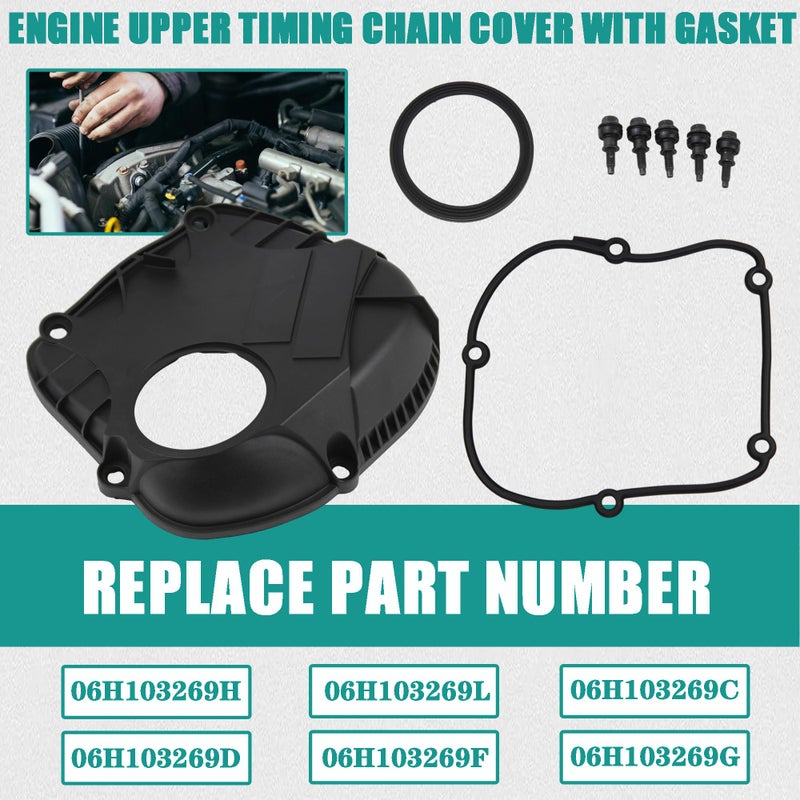 YzusGomumu Engine Upper Timing Chain Cover with Gasket Compatible with 2008-2017 Audi A3 A4 A5 A6 Q5 TT VW Beetle CC EOS Golf GTI Jetta Passat TIGUAN Replaces# 06H103269H 06H103269L 06H103269G, Black - Image 3