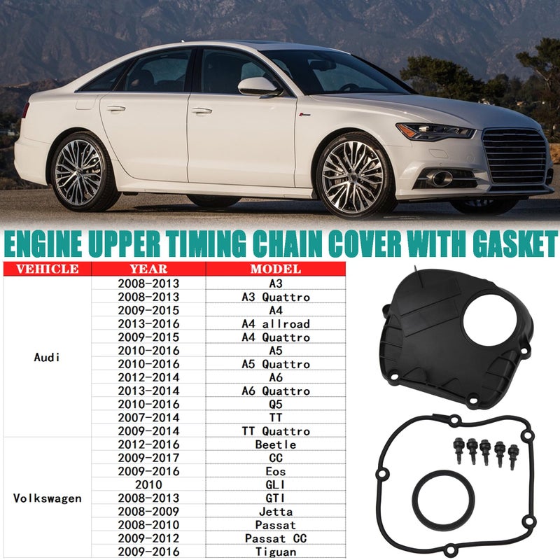 YzusGomumu Engine Upper Timing Chain Cover with Gasket Compatible with 2008-2017 Audi A3 A4 A5 A6 Q5 TT VW Beetle CC EOS Golf GTI Jetta Passat TIGUAN Replaces# 06H103269H 06H103269L 06H103269G, Black - Image 4