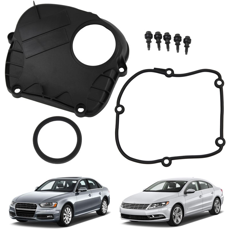 YzusGomumu Engine Upper Timing Chain Cover with Gasket Compatible with 2008-2017 Audi A3 A4 A5 A6 Q5 TT VW Beetle CC EOS Golf GTI Jetta Passat TIGUAN Replaces# 06H103269H 06H103269L 06H103269G, Black - Image 1