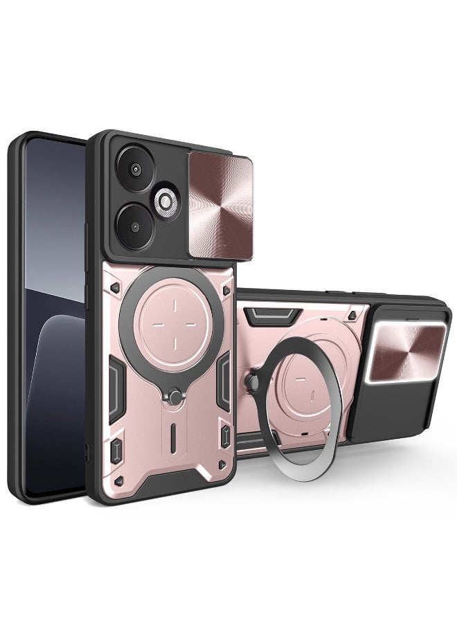 SanHu for Redmi 13C 5G Case, Slide Camera Lens Cover, Magnetic Ring Holder Kickstand Protective Phone Case for Redmi 13C 5G, Pink