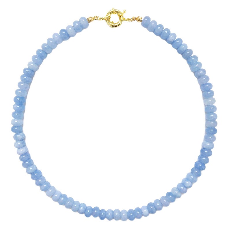 Iswawo Beaded Gemstone Necklace for Women, Pure Color Boho Bead Choker Natural Stone Surfer Beach Rainbow Beads 18K Gold Plated DIY Handmade Jewelry Charm Trendy Birthday Gifts (Blue) - Image 1
