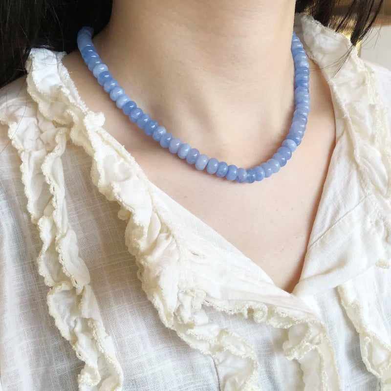 Iswawo Beaded Gemstone Necklace for Women, Pure Color Boho Bead Choker Natural Stone Surfer Beach Rainbow Beads 18K Gold Plated DIY Handmade Jewelry Charm Trendy Birthday Gifts (Blue) - Image 5