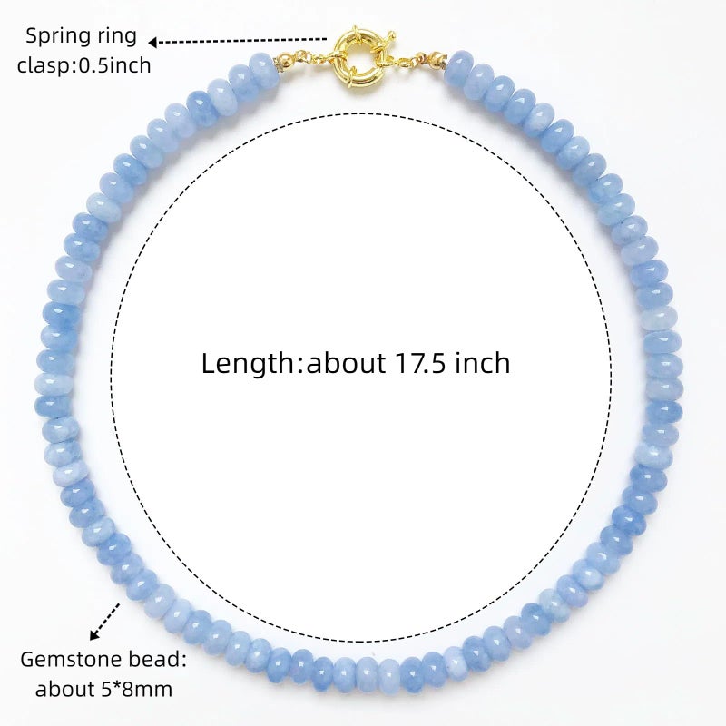 Iswawo Beaded Gemstone Necklace for Women, Pure Color Boho Bead Choker Natural Stone Surfer Beach Rainbow Beads 18K Gold Plated DIY Handmade Jewelry Charm Trendy Birthday Gifts (Blue) - Image 2