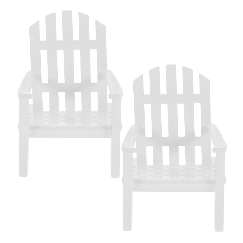 2Pcs Miniature White Wooden Chairs Dollhouse Furniture Cake Topper Landscape Decor - Image 2