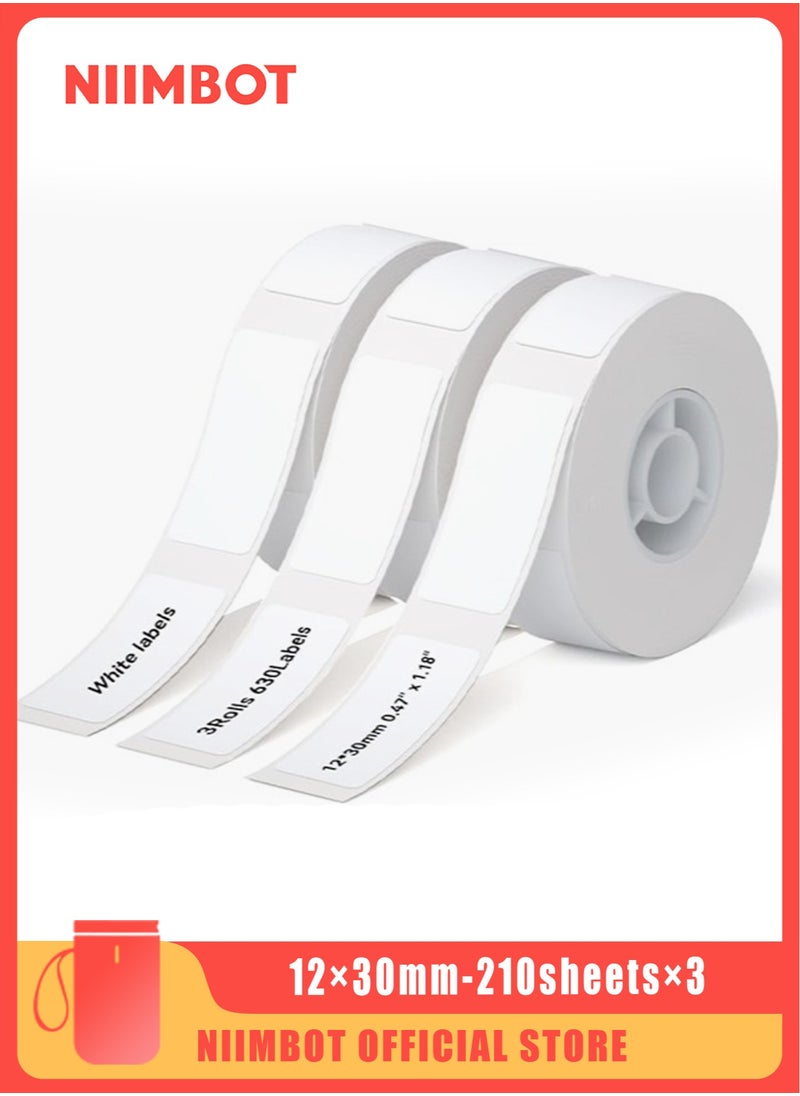 NIIMBOT - 3 Rolls D11/D110/D101 Waterproof Thermal Label Paper for Barcode Printing 12*30mm White - Image 1