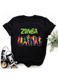 Zumba Floral Print Short Sleeve T-Shirt Womens Top Fashionable Casual Style round Neck Fit Type Polyester Fiber Modal Fabric 20-Black