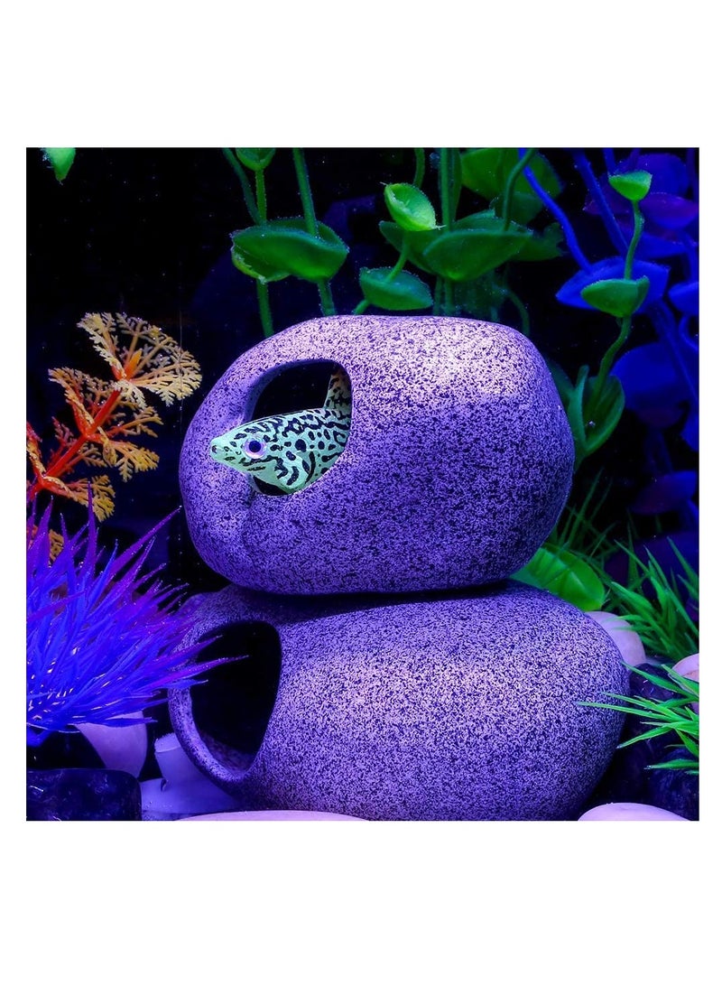 Excefore Stackable Aquarium Decoration Rock Caves, Betta Cave Hideaway Tunnel for Territorial Fish, Shrimp Cichlid Hiding Breeding Spawning,Hideout Decor 2PCS - Image 3