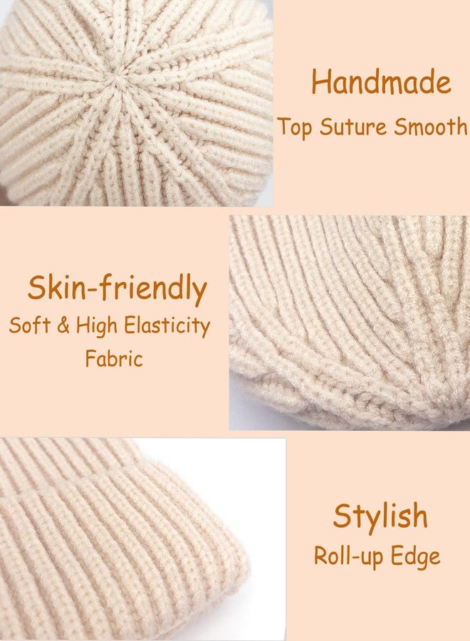 vidsel Toddler Beanie Baby Hat Boys Girls Beanies, Wool Cuffed Warm Infant Kids Winter Hats Children Knit Caps, Beige - Image 4