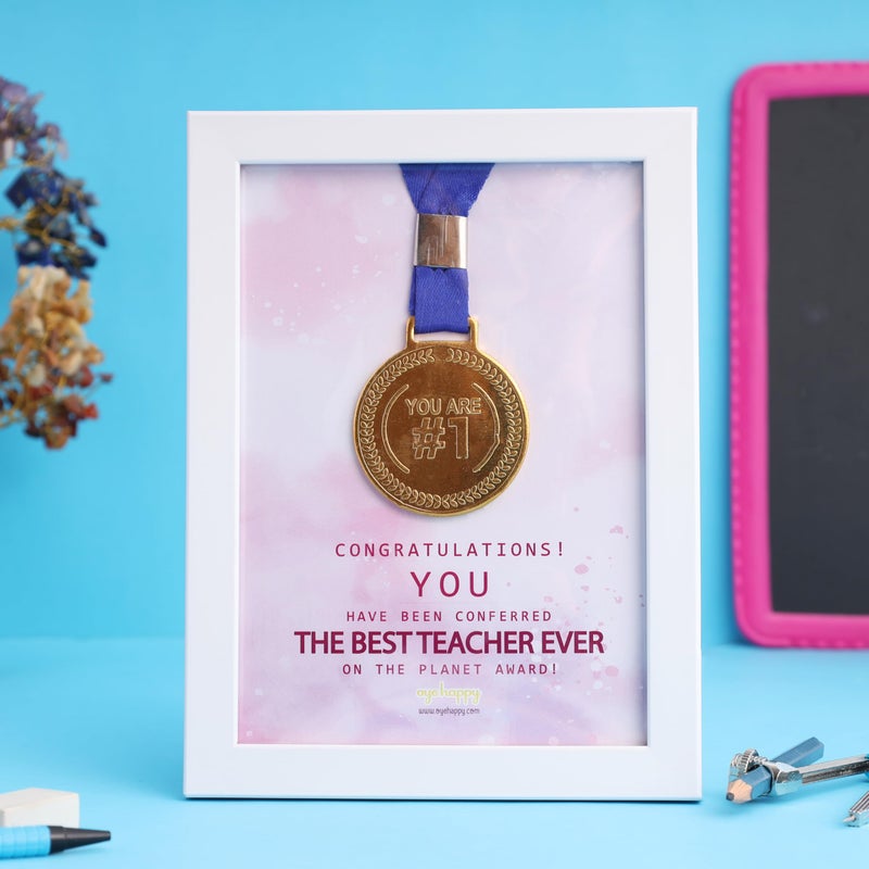 Oye Happy - Medal Frame for Best Teacher – Gift for Sir or Madam | Wooden Certificate Frame with Medal | Appreciation Gift for Teacher, Mentor, or Guruji | 12.5 x 17.5 cm - Image 5