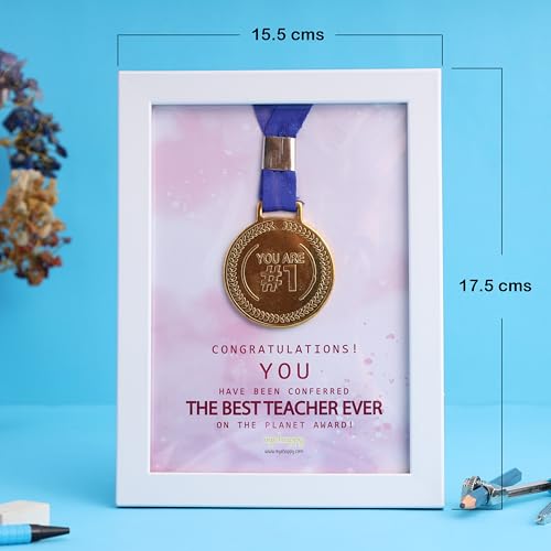 Oye Happy - Medal Frame for Best Teacher – Gift for Sir or Madam | Wooden Certificate Frame with Medal | Appreciation Gift for Teacher, Mentor, or Guruji | 12.5 x 17.5 cm - Image 3