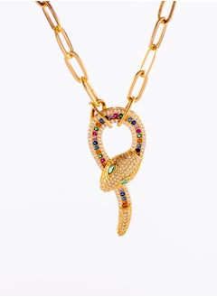 Chinese Gold Necklace gold with a Multi Colored Zirconic Snake Pendant