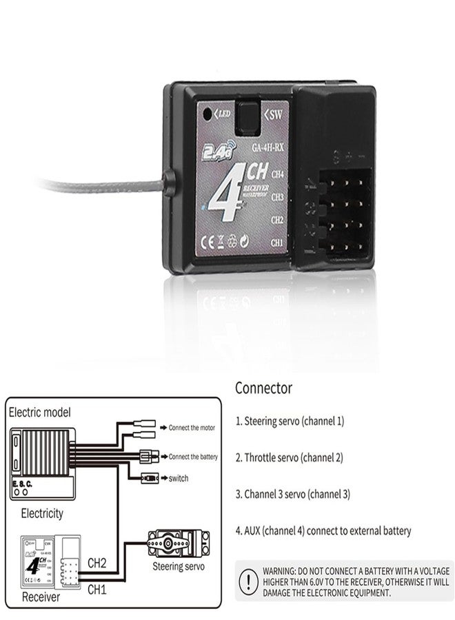 GoolRC GA-4H-TX RC Transmitter and Receiver, 2.4GHz Remote Controlle Transmitter with 4CH Receiver Combo for 1/8 1/10 1/16 1/32 RC Car Boat Plane Crawler Toys Gifts for Mod Enthusiasts - Image 5