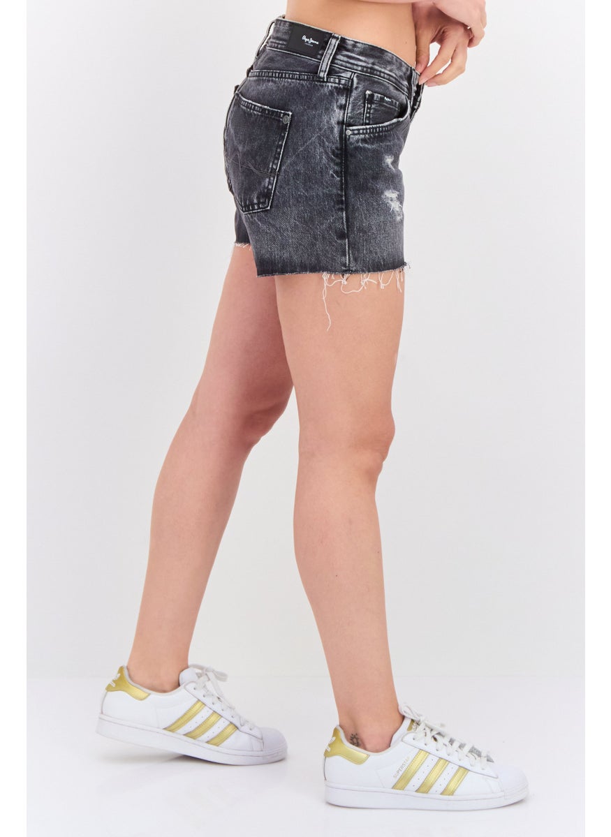 Pepe Jeans Women Boyfriend Fit Rip Denim Shorts, Black Wash  - Image 2