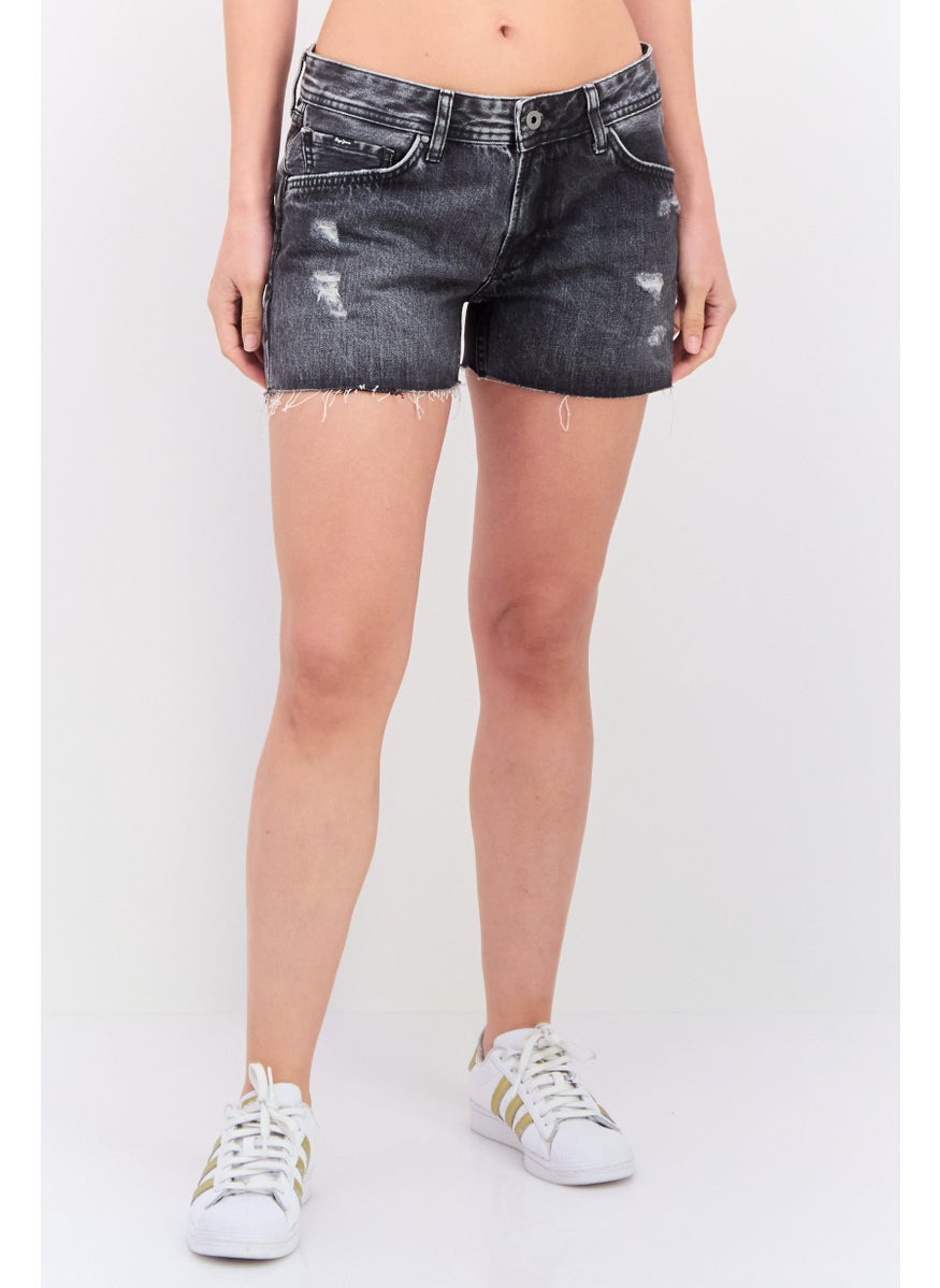 Pepe Jeans Women Boyfriend Fit Rip Denim Shorts, Black Wash  - Image 1
