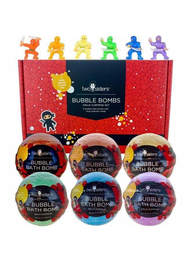Two Sisters Ninja Bubble Bath Bombs for Kids with Surprise Toys Inside for Boys and Girls by . 6 Large 99% Natural Fizzies in Gift Box. Releases Color, Scent, and Bubbles - Image 1