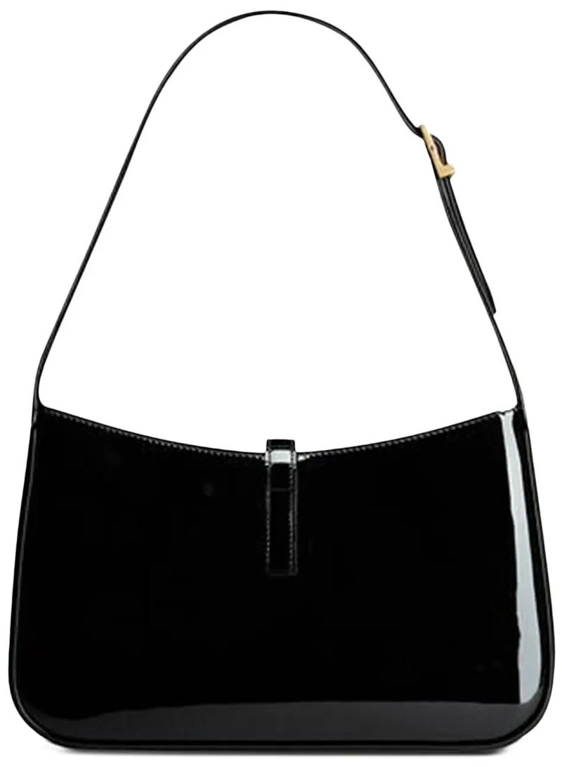 Yves Saint Laurent 5 à 7 Women's Leather Hobo Bag, Women's Tote Bag, Women's Shoulder Bag, Women's Hand Bag, Women's Travel Bag, Glossy-Black - Image 4